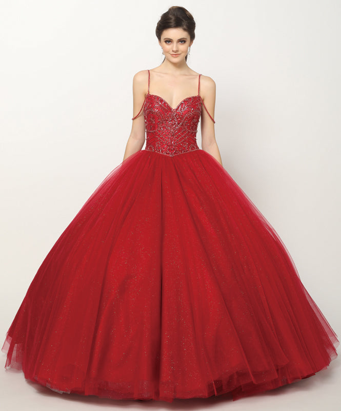 Beaded bodice and straps glitter mesh ball gown-smcdress