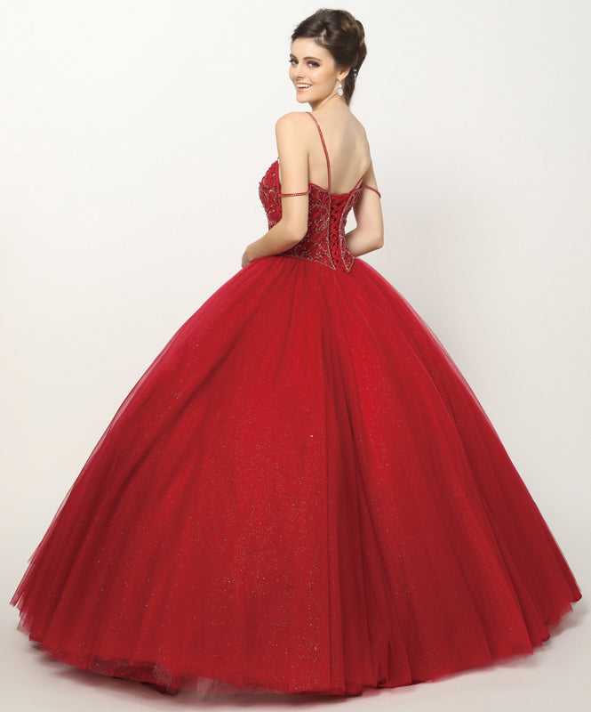 Beaded bodice and straps glitter mesh ball gown-smcdress