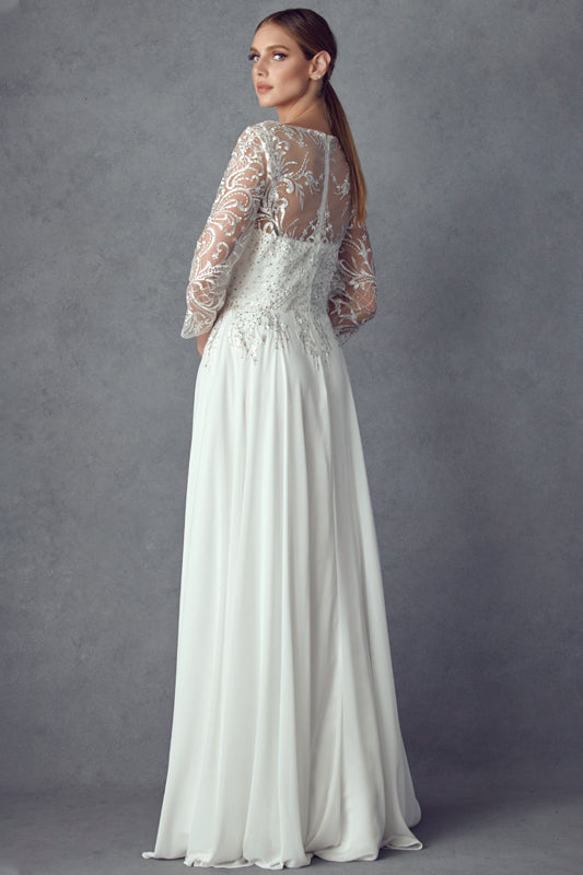 Embroidered Lace Beaded Long Mother Of The Bride Dress-smcdress