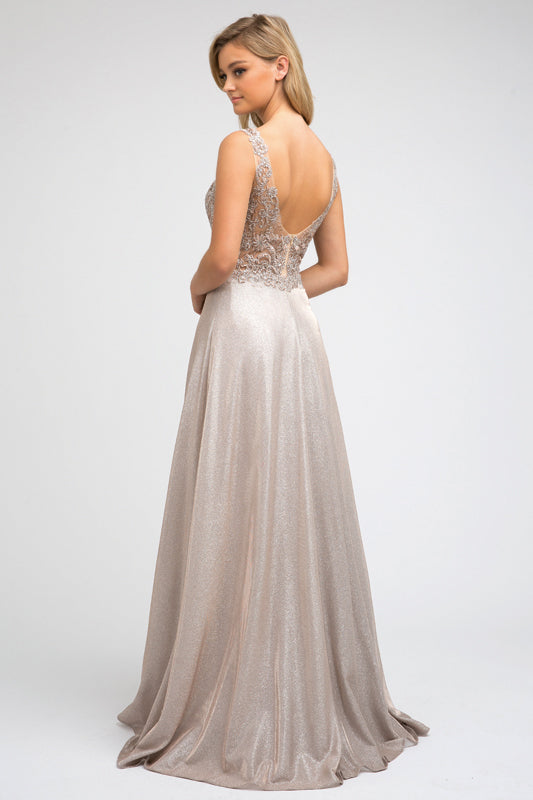 Embellishments bodice metallic a - line evening prom dress-smcdress