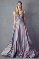Embellishments bodice metallic a - line evening prom dress-smcdress
