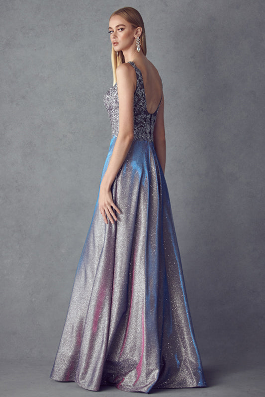 Embellishments bodice metallic a - line evening prom dress-smcdress