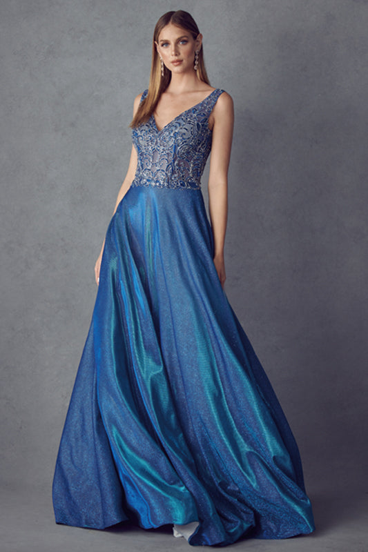 Embroidered bodice long prom dress-smcdress