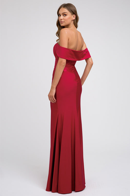 Fitted, High Slit Long Prom & Evening Dress - Off Shoulder-smcdress