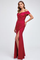 Off the shoulder fitted prom evening dress-smcdress