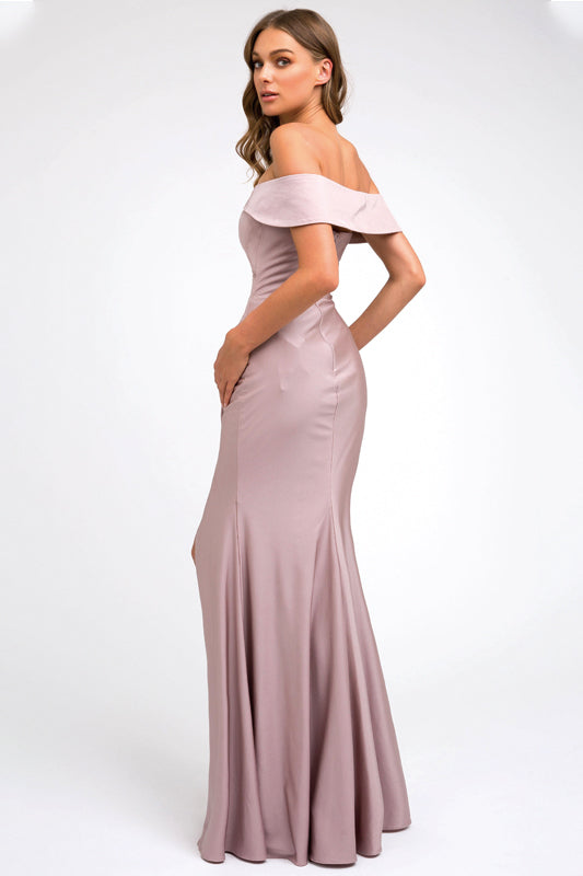 Fitted, High Slit Long Prom & Evening Dress - Off Shoulder-smcdress
