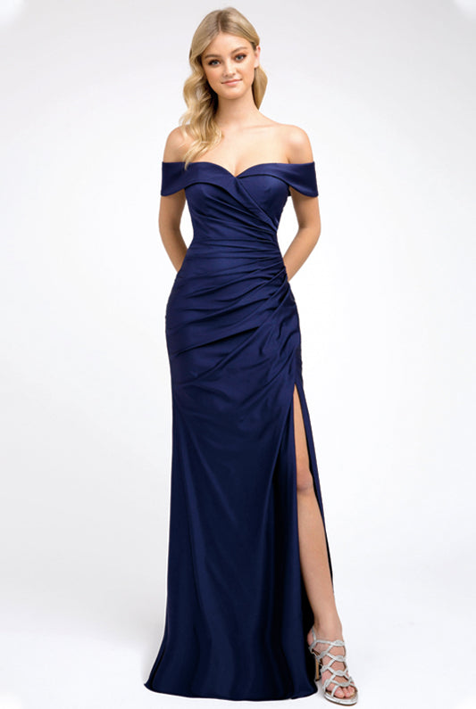 Fitted, High Slit Long Prom & Evening Dress - Off Shoulder-smcdress