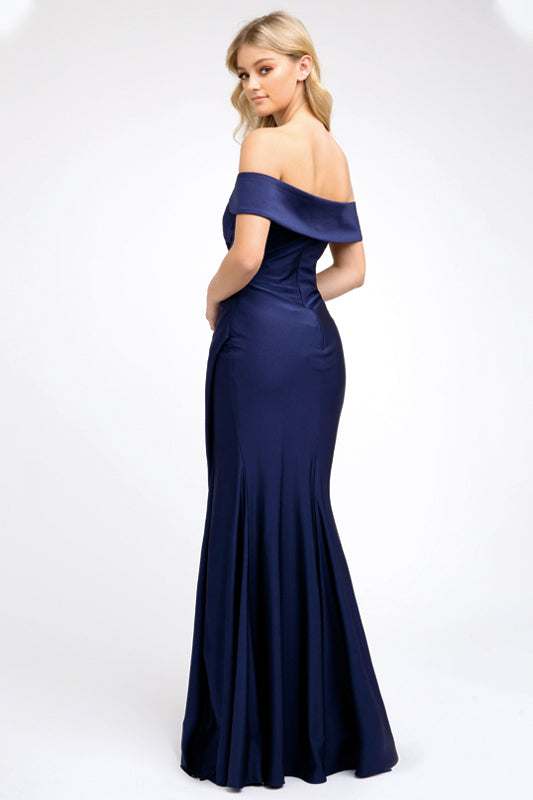 Fitted, High Slit Long Prom & Evening Dress - Off Shoulder-smcdress