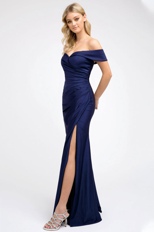 Fitted, High Slit Long Prom & Evening Dress - Off Shoulder-smcdress