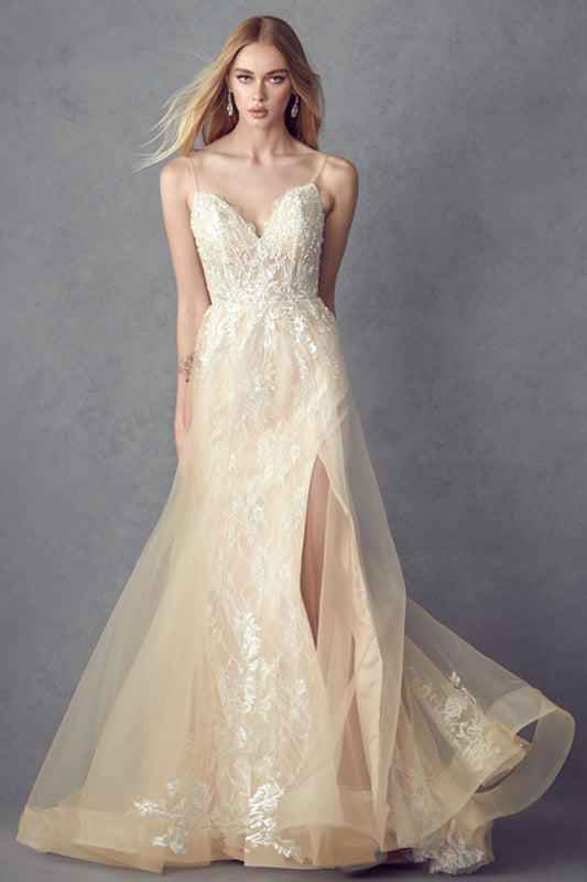 Spaghetti straps long train gown-smcdress