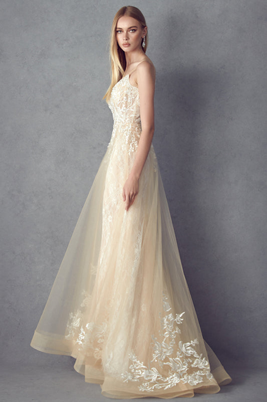 Spaghetti straps long train gown-smcdress