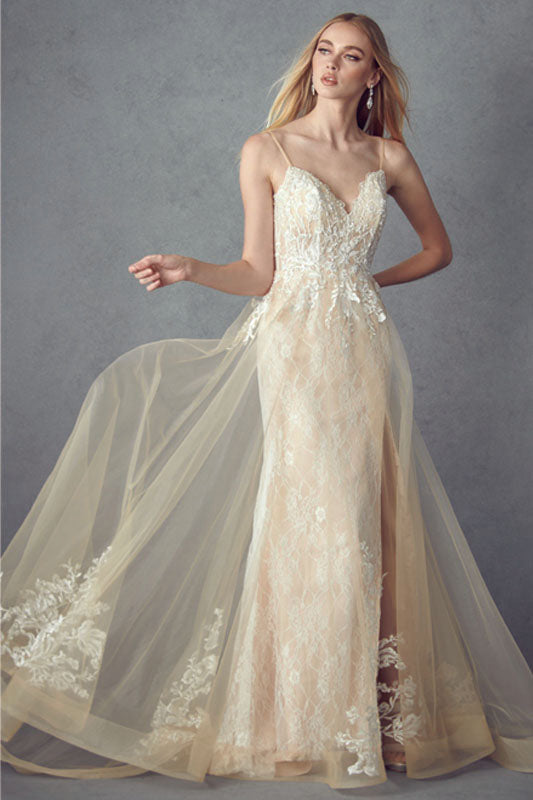 Spaghetti straps long train gown-smcdress