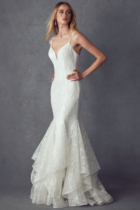 Embellished ruffle mermaid evening prom gown-smcdress