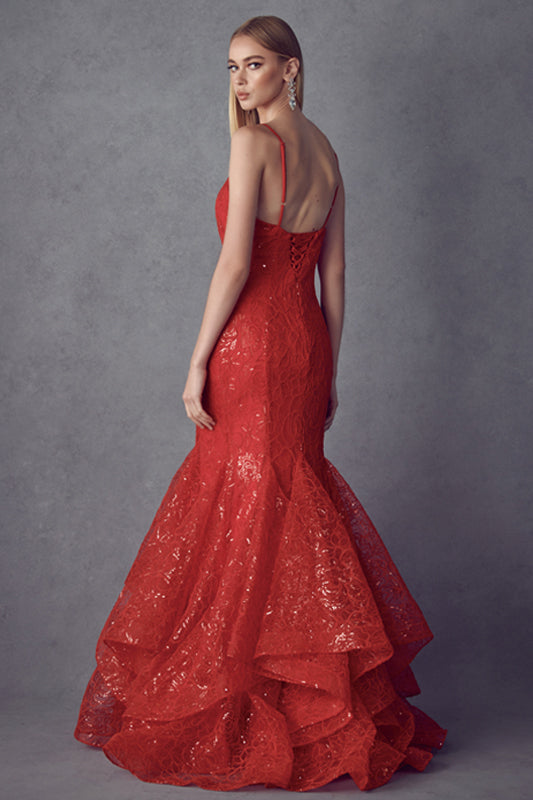 Embellished ruffle mermaid evening prom gown-smcdress