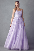 Floral applique tulle prom ball gown-smcdress