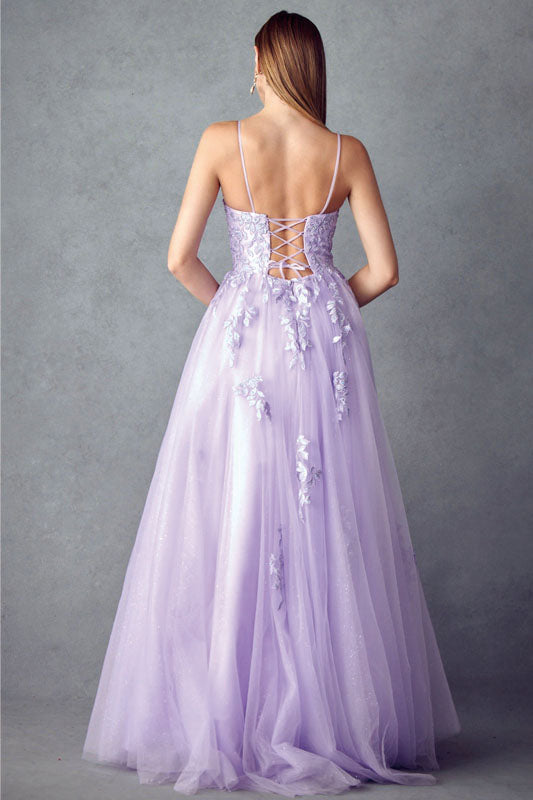 Floral applique tulle prom ball gown-smcdress
