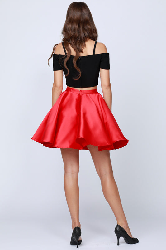 Two-piece and cold-shoulder short dress-smcdress