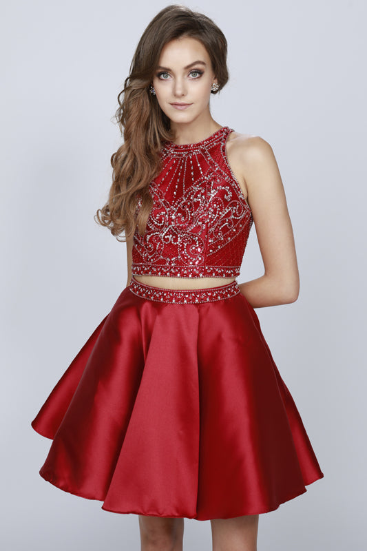 Two-Piece Rhinestone High Neck Dress-smcdress