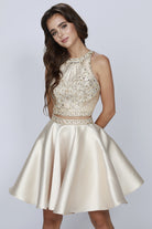 Two-Piece Rhinestone High Neck Dress-smcdress