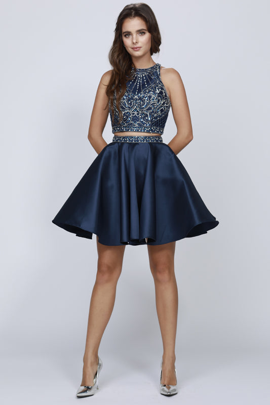 Two-Piece Rhinestone High Neck Dress-smcdress