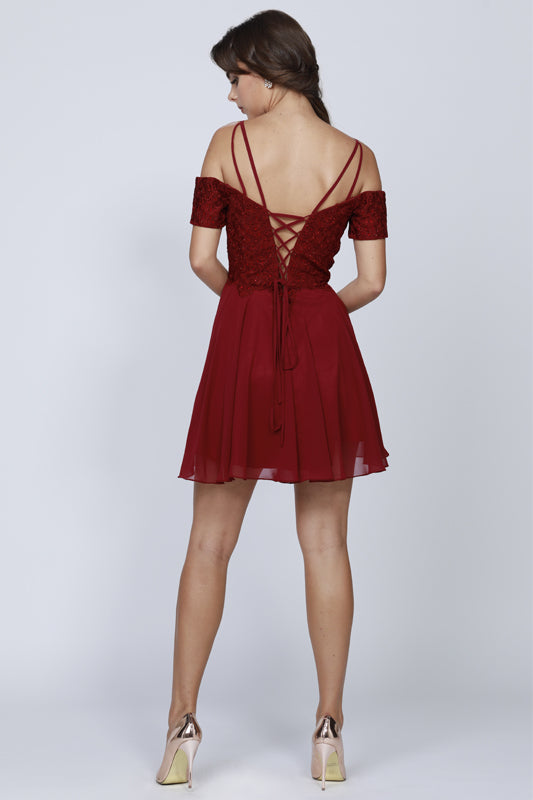 Embroidered Off-Shoulder Strap Dress for Cocktail & Homecoming-smcdress