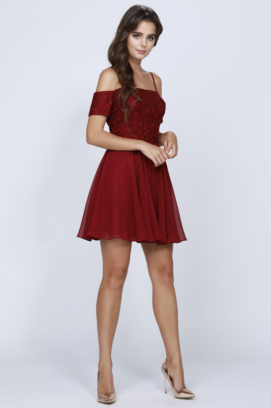 Embroidered Off-Shoulder Strap Dress for Cocktail & Homecoming-smcdress