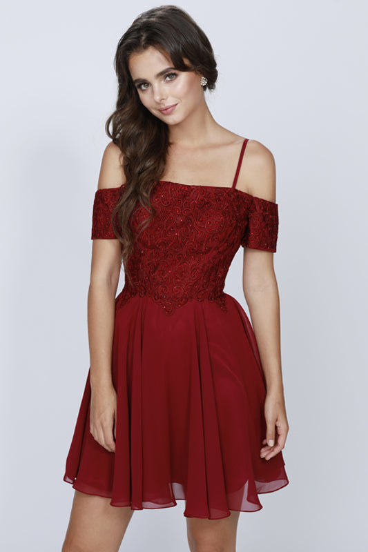 Embroidered Off-Shoulder Strap Dress for Cocktail & Homecoming-smcdress