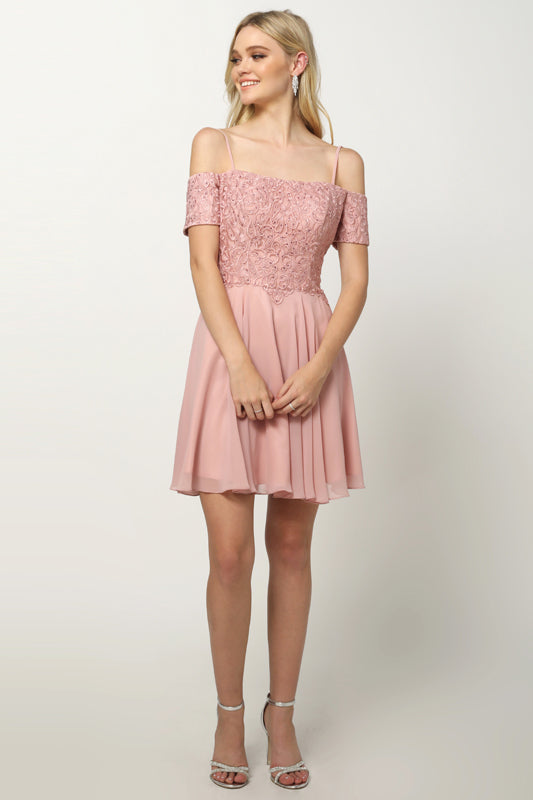 Embroidered Off-Shoulder Strap Dress for Cocktail & Homecoming-smcdress