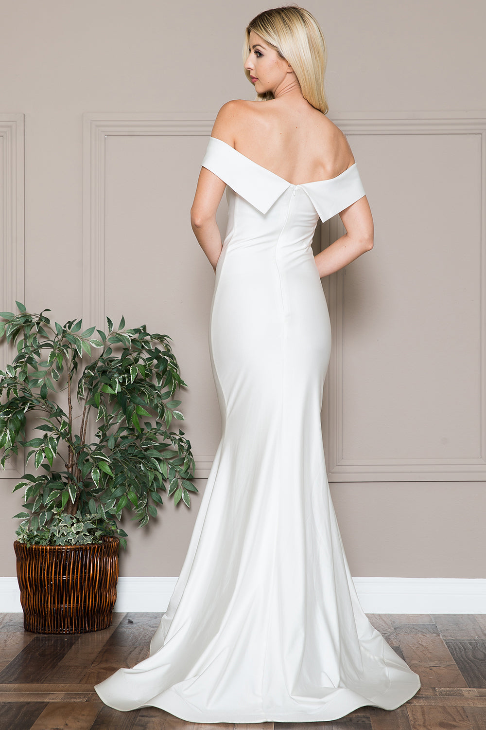 Mermaid Long Evening & Wedding Dress, Off Shoulder, Fitted-smcdress