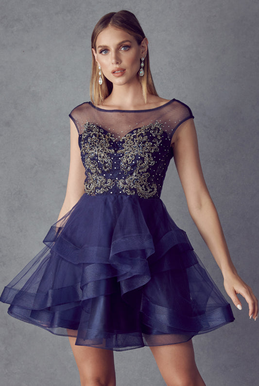 Lace Applique Bodice Dress for Cocktail & Homecoming-smcdress