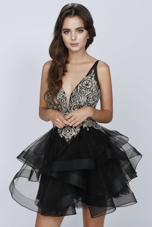 Metallic Applique Short Dress for Cocktail & Homecoming-smcdress