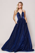 Illusion V-Neck Glittery A-Line Long Prom Dress for Mother of the Bride-smcdress