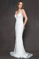 Illusion Lace Mermaid Dress with V-neck, Open Back, Embroidery-smcdress
