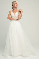 Embroidered Lace Bodice Tulle Wedding Dress-smcdress