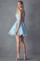 Floral Lace Appliqué Short Cocktail Dress-smcdress