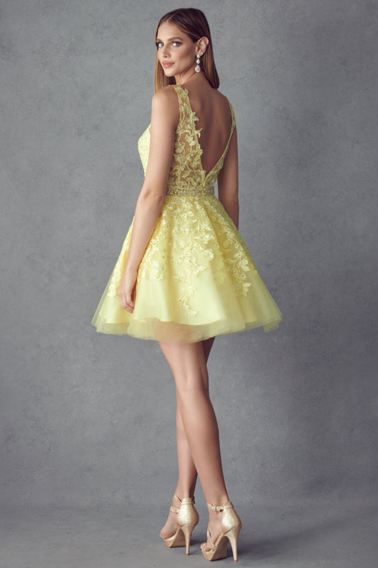 Floral Lace Appliqué Short Cocktail Dress-smcdress