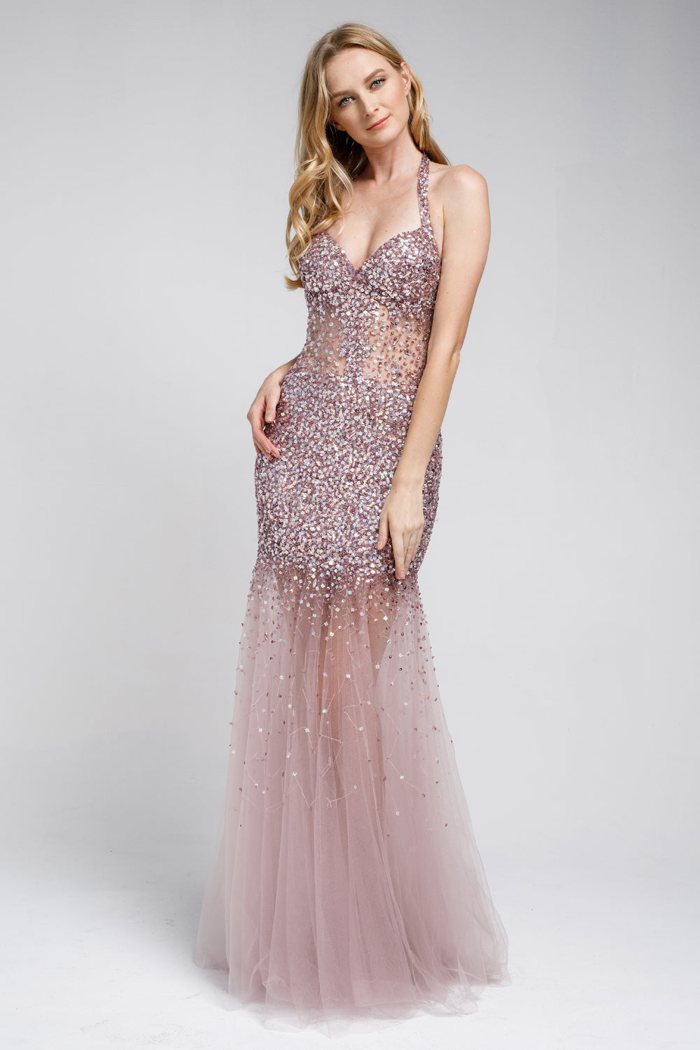 Embroidered Sequins Long Prom Dress with Open Back-smcdress