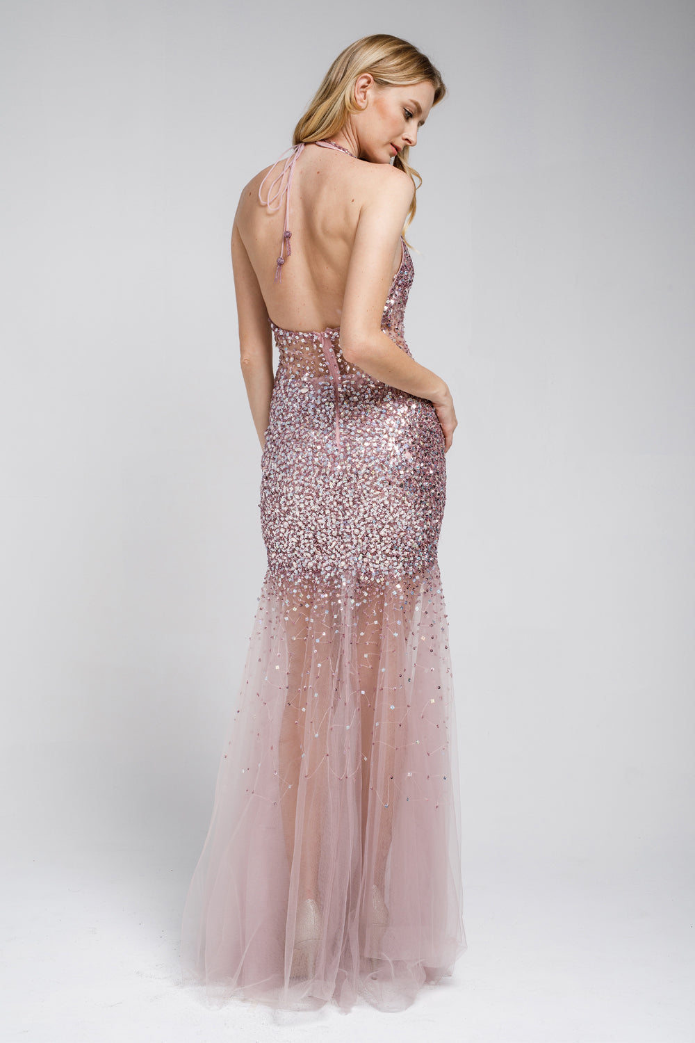 Embroidered Sequins Long Prom Dress with Open Back-smcdress