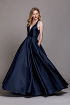Glitter Long Prom Dress with A-Line Straps & V-Neck Illusion-smcdress