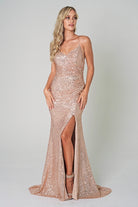 Sequin Spaghetti Strap Prom Dress w/Zipper Back-smcdress