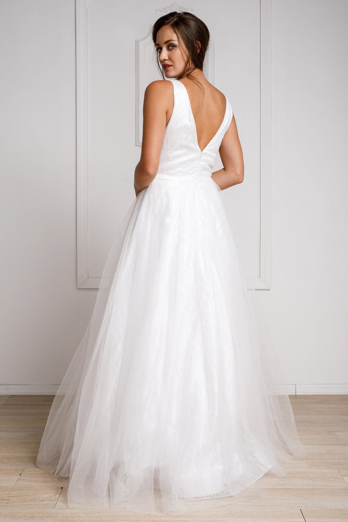 Glitter V-Neck Long Wedding & Prom Dress-smcdress