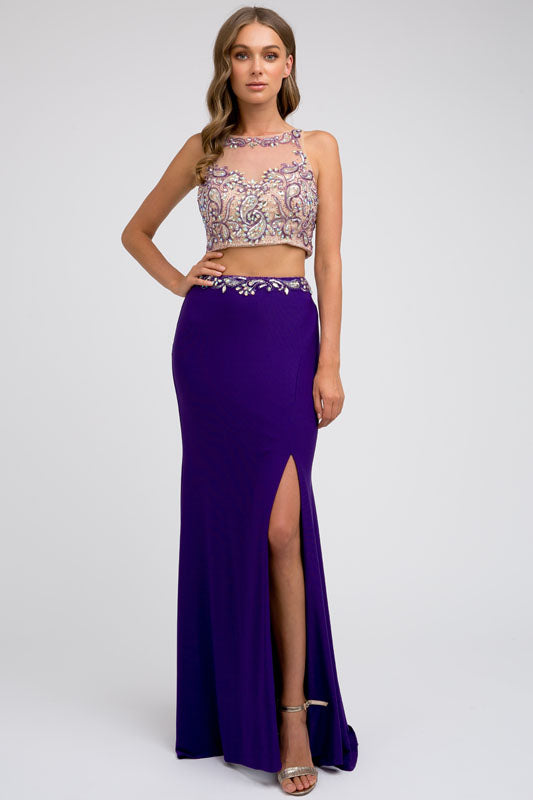 Two-Piece, Bead-Embellished Long Dress for Evening & Prom-smcdress