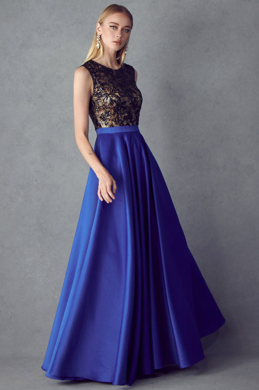 Sequin bodice sleeveless ballgown style prom dress-smcdress