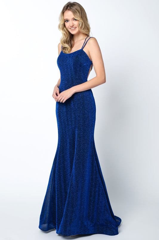 Criss cross back V neck glitter fitted prom dress-smcdress