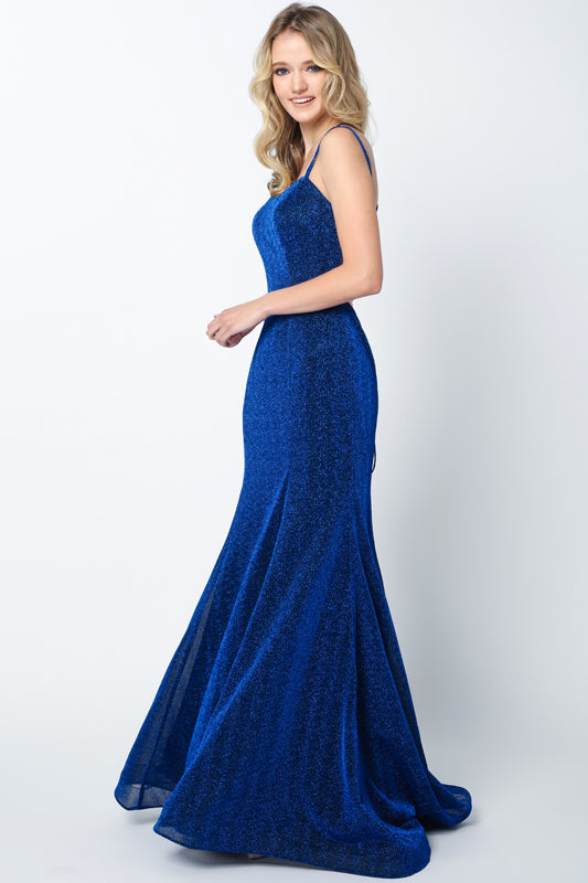 Criss cross back V neck glitter fitted prom dress-smcdress