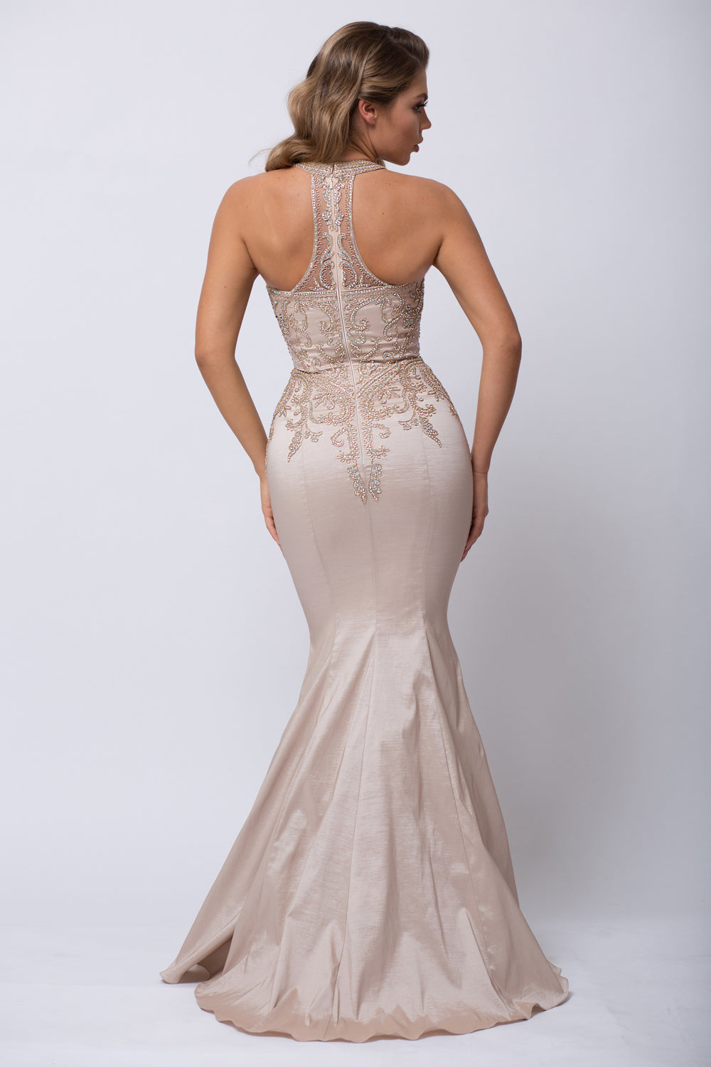 Mermaid Embroidered Bodice Halter Long-smcdress