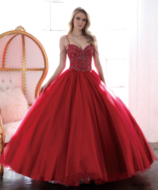 Beaded bodice and straps glitter mesh ball gown-smcdress