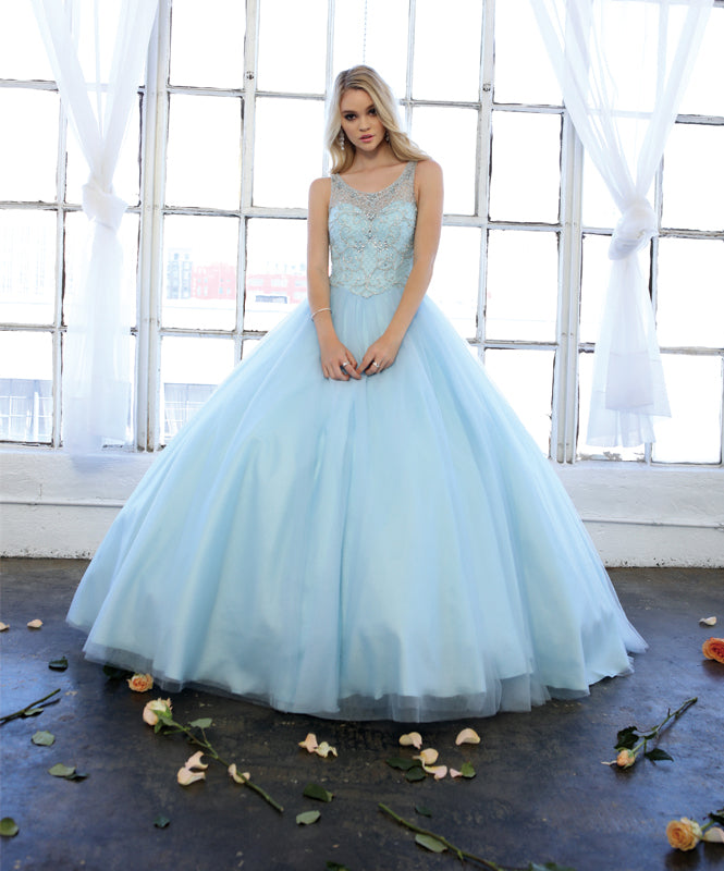Beaded high neck bodice with keyhole back on tulle ball gown-smcdress