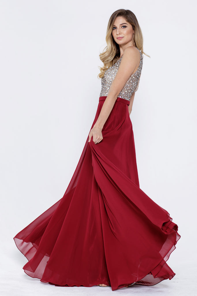Embroidered Bodice A-Line Long Mother Of The Bride Dress-smcdress