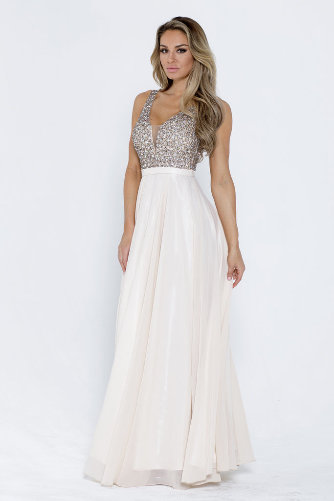 Embroidered Bodice A-Line Long Mother Of The Bride Dress-smcdress